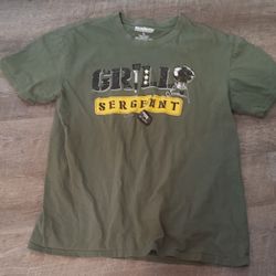 Men large Academy Grill Sergeant Pit Master Dad Army Green Graphic T Shirt 
