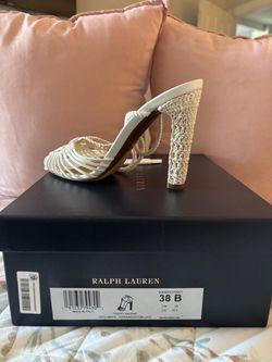 Ralph Lauren Antique White Woven High Heel Lace Up Sandal Size 7 1/2 -  Worn Once