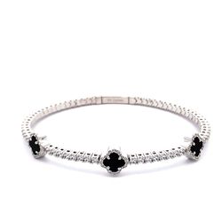 LaFonn Sterling Silver Platinum Plated 2.4cttw 2mm Onyx&Simulated Diamond Tennis Flexile Bangle 6.8in