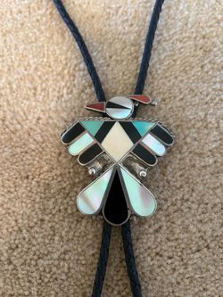 Exquisite Vintage Zuni Thunderbird Bolo Tie