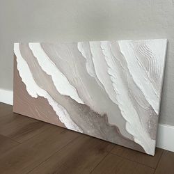 48x24 LARGE Hand Painted Neutral Beige Waves 3D Plaster Art Textured Canvas