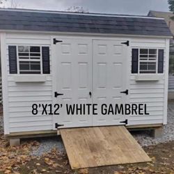New 8’ x 12’ White Vinyl Gambrel Shed