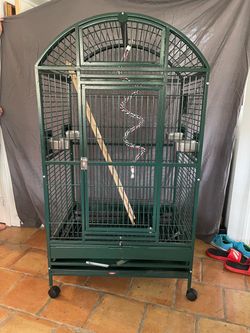 Large Forest Green Wrought Iron Parrot Cage – Elegant Victorian-Style Dome Top