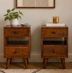 Awesome pair of small solid wood mid century style night stands nightstands side tables end tables