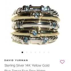 David Yurman Sterling Silver 14K Gold Topaz Stones Ring