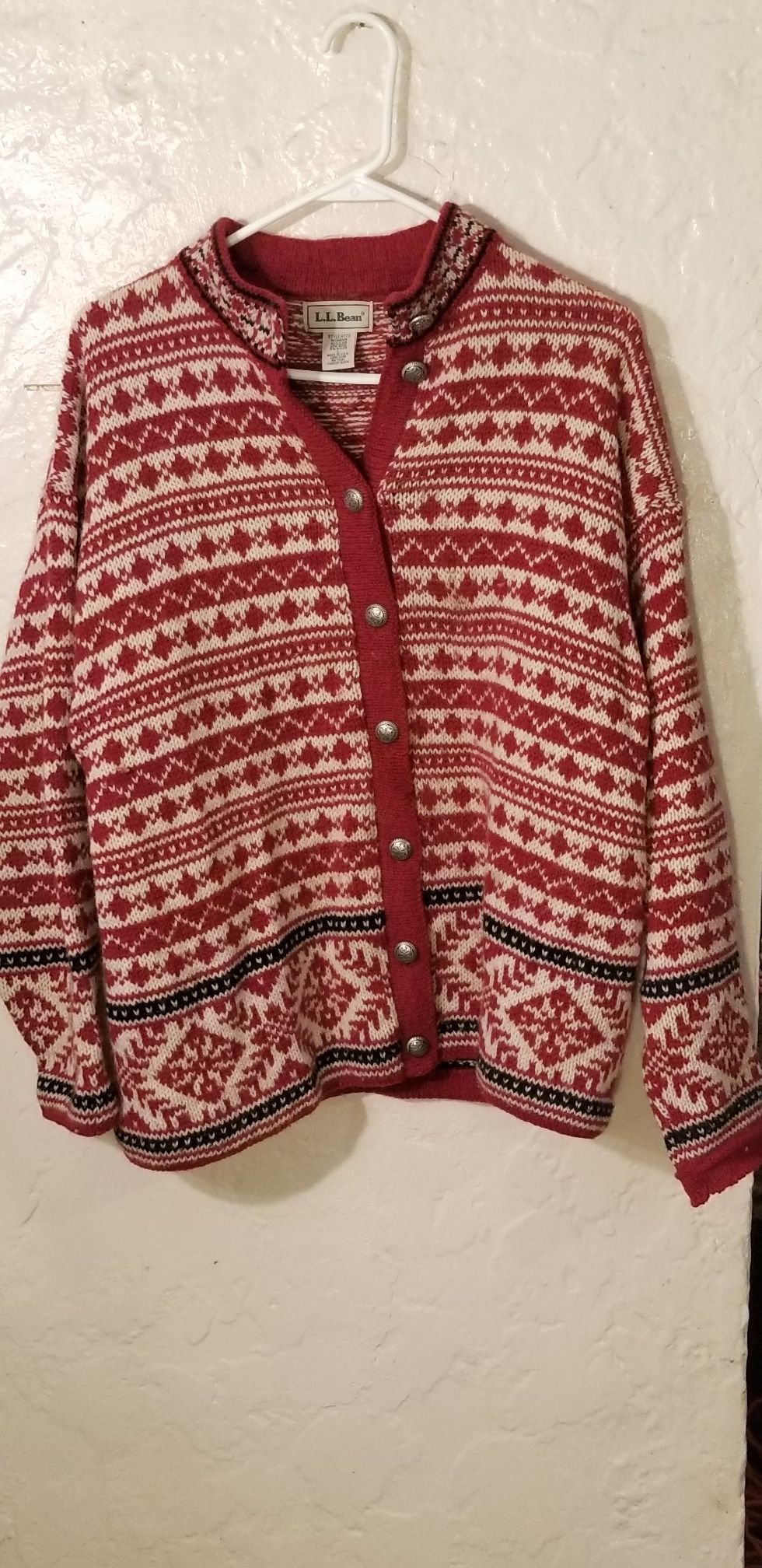 VTG L.L. Bean Nordic Sweater Norwegian Knit Wool/Nylon Ski Snow Size Large