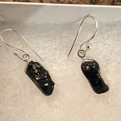 Shungite Ear Rings Set In Sterling 