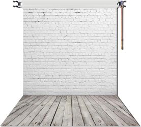 HUAYI 5X7ft White Brick Wall with Gray Wooden Floor Photography Vinyl Backdrop D