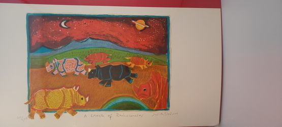 Judith Bledsoe, A Crash of Rhinoceroes, Lithograph, signed & numbered in pencil