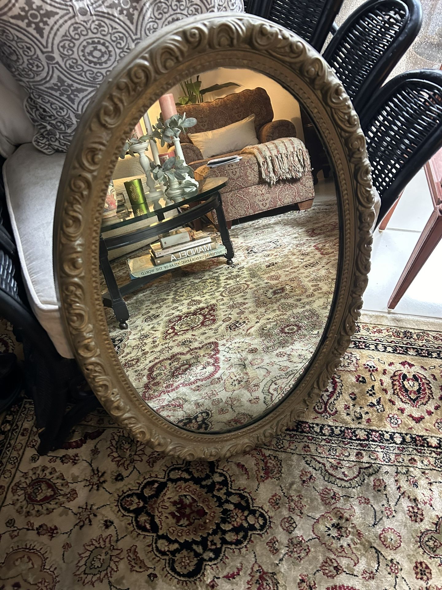 Vintage Tin Back Wooden Mirror