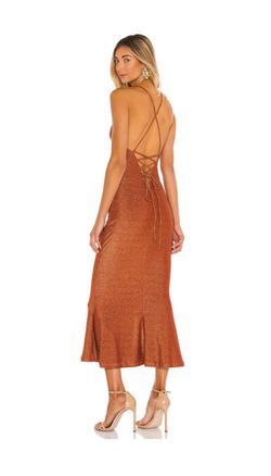 MISHA Greta Dress in Copper Metallic Midi - XXS - New