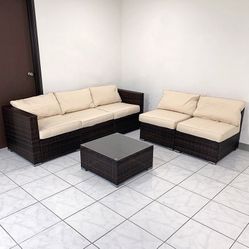New in box $395 (6-Piece) Patio Furniture Set Outdoor Sectional Set Wicker Rattan Sofa Chair Set w/ Cushion, Glass Table 