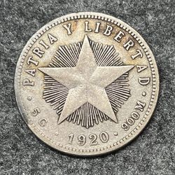 1920 Patria Y Libertad Veinte Centavos .900 FINE SILVER 