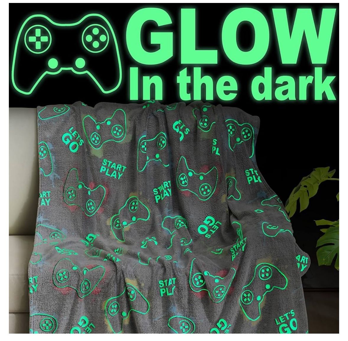 New Glow in The Dark Gaming Throw Blanket