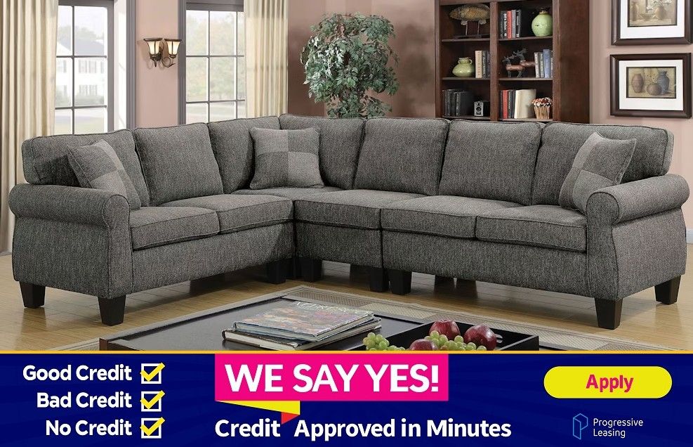 NO CREDIT NEEDED! - Dark Grey L Shape Couch Sofa Sectional Linen-like Fabric