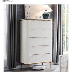 5 Drawers Dresser for Bedroom, 48" Tall Modern Dresser Chest of Drawers, Gold Accents