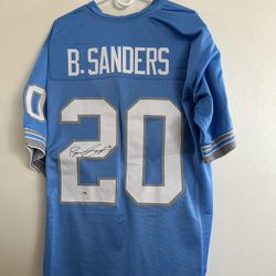 BARRY SANDERS SIGNED DETROIT LIONS QB AUTOGRAPHED CUSTOM JERSEY W/COA - XL  1036