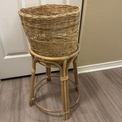 Wicker Basket on Bamboo Stand
