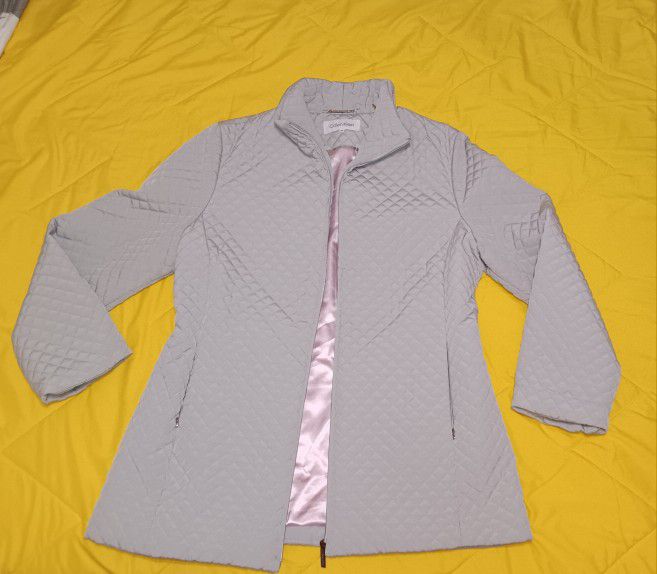Calvin Klein Diamond Quilted Grey Zipper Puffer Coat XL