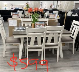 Solid wood dining table with 6 chairs
