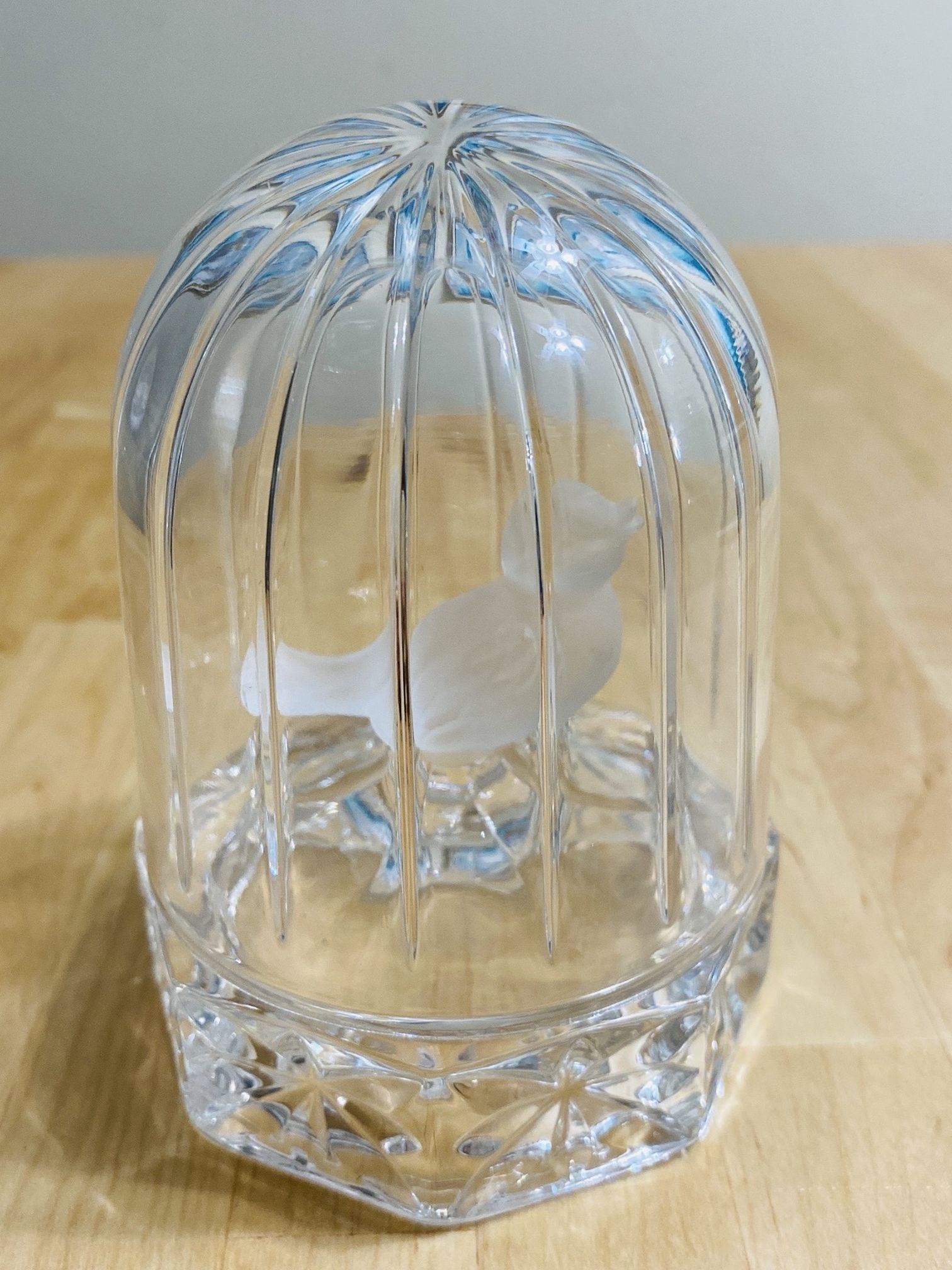 Vintage Hofbauer Byrdes Crystal Bird In Crystal Glass Dome Bird Cage