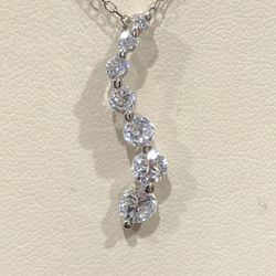 Sterling silver pendant necklace journey,7 round stone,18” chain, 1” drop ,