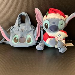 Disney’s LILO And Stitch Lot Christmas Santa Stitch With Stump And Stitch Head Purse