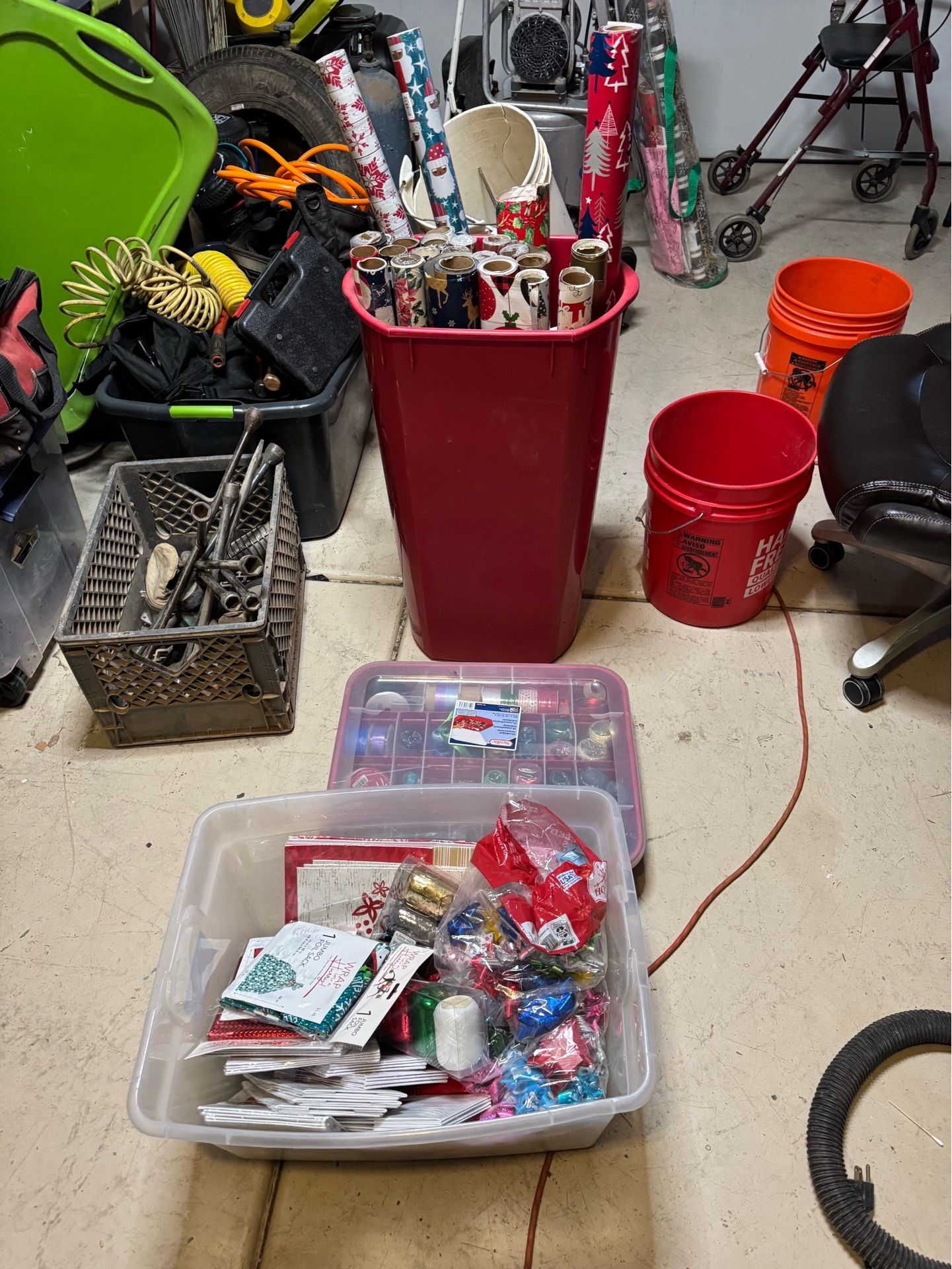 Christmas wrapping paper and other supplies