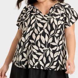 Monochrome Leaves Print Blouse 