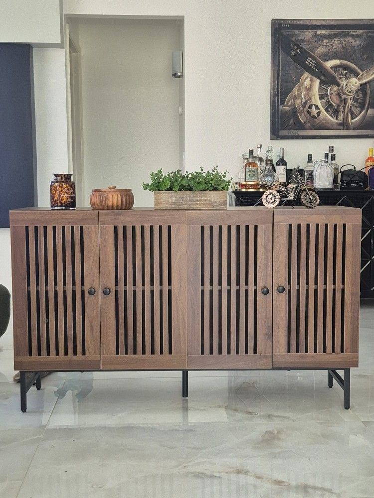 INDUSTRIAL STYLE SIDEBOARD OR BUFFET BRAND NEW 55X16X33 METAL LEGS/ 4 DOORS & REGULABLE SHELVES