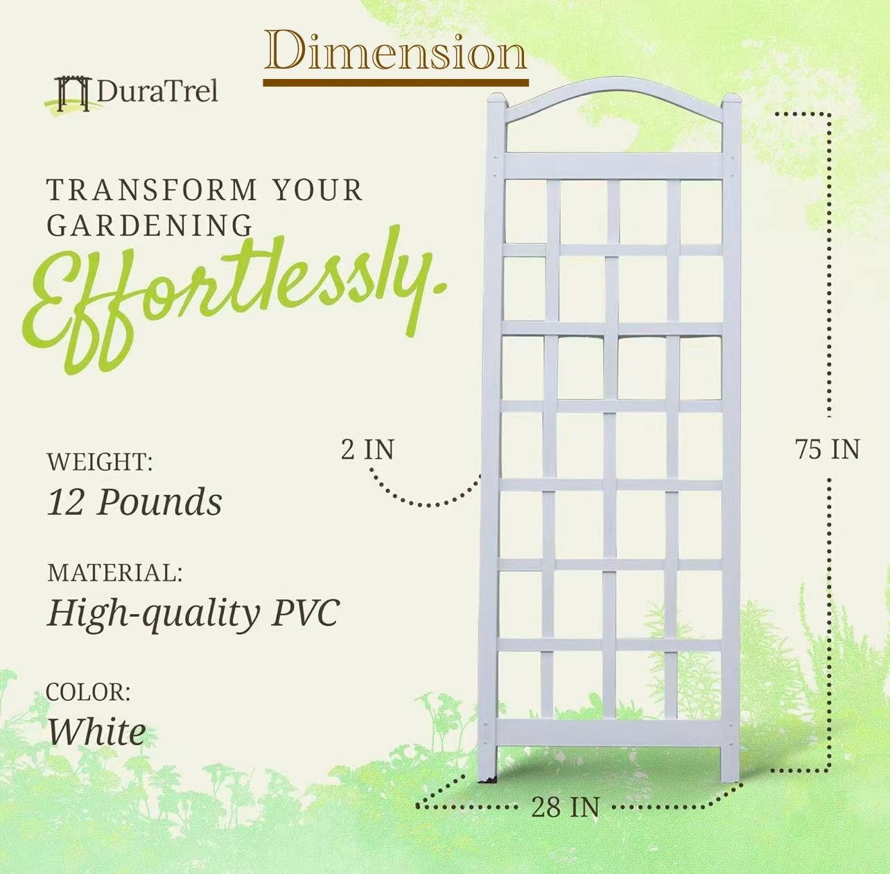 ✌️ Vinyl Trellis, Outdoor Plant Support Frame, 28" x 75", Decorative Grid-Style Lattice for Climbing Vines & Flowers, Use Against Walls, Fences