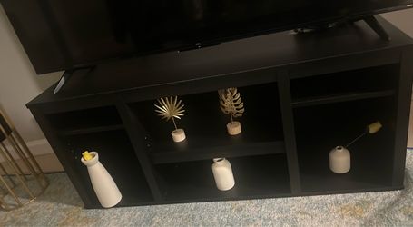 Black TV Stand with Open Shelves