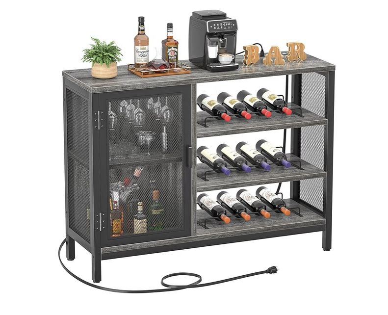 New Multipurpose Bar Cabinet With Removable Wine Racks Adjustable Shelves Power Outlets By Homieasy