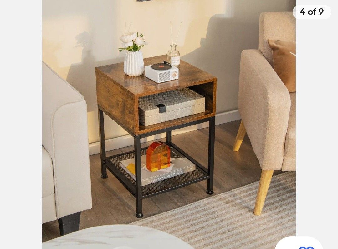 Industrial Nightstand End Side Table