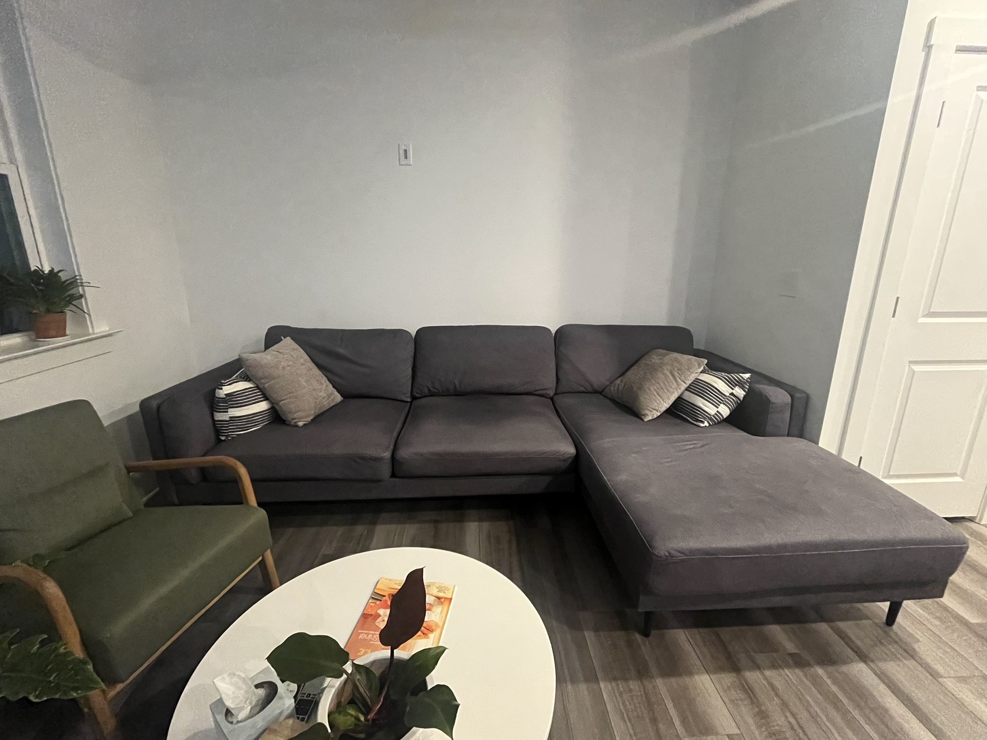 Mid-Century Modern Style Grey L Shaped Sofa