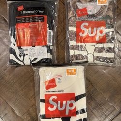Supreme Hanes Bones Thermal Crew Camo Black Natural Sizes S-L