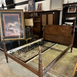 Full Size Antique Wood Four Poster Bed Frame