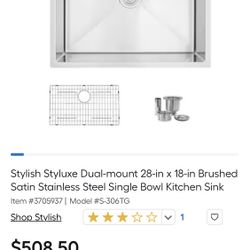 New 28x18 Stainless Steel Kitchen Sink. 