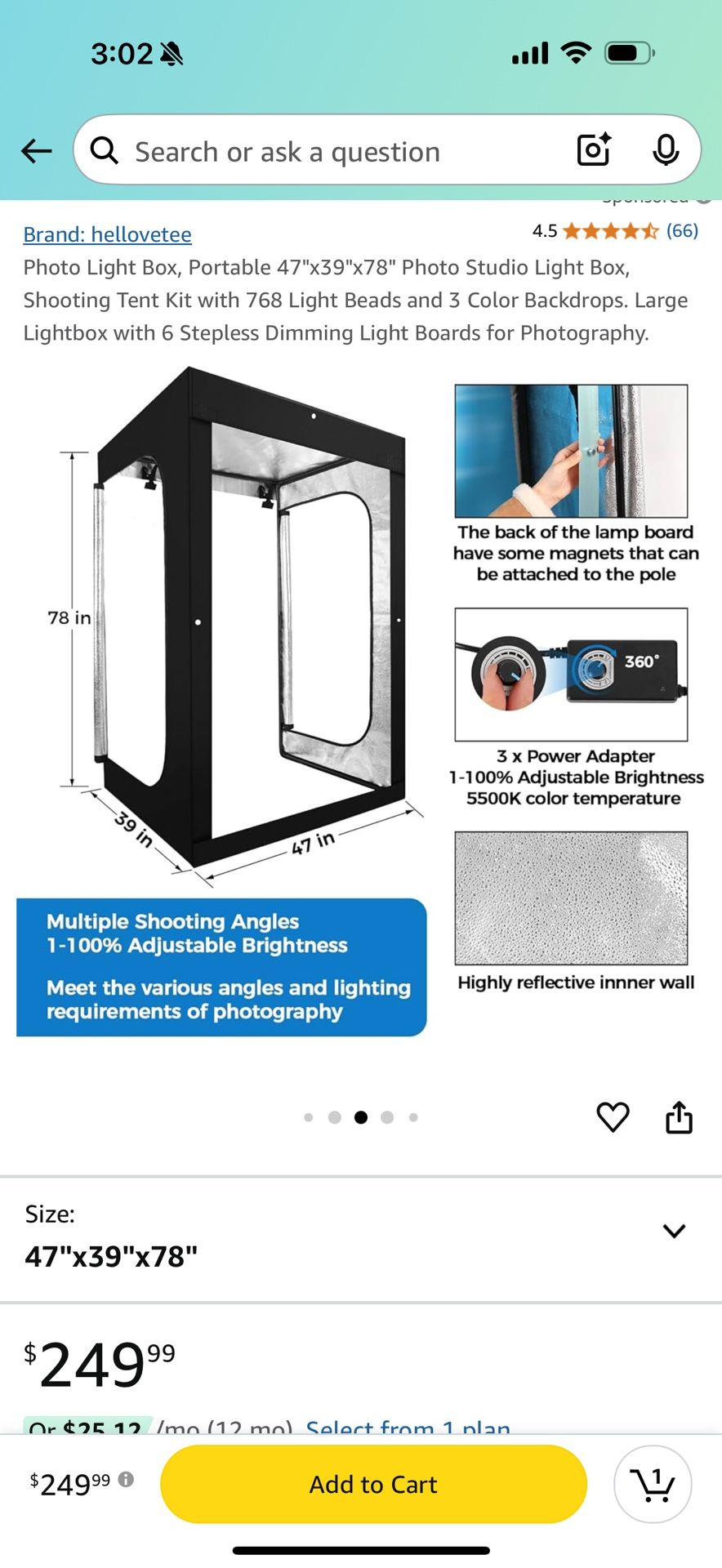 Photo Studio Light Box, 47"x39"x78" Professional Dimmable Shooting Tent Kit With 640 LEDs Lights & 3 Kinds Double-Sided Color Backgrounds For Large - View #4