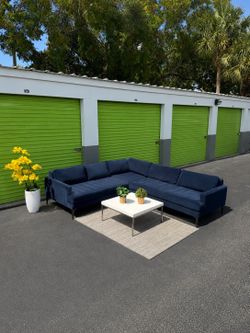 West Elm Andes Ink Blue Velvet Fabric Sectional Couch Sofa 🛋️