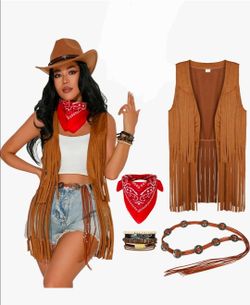 Women's Cowgirl Costume Set with Fringe Vest sz Medium /no hat  new