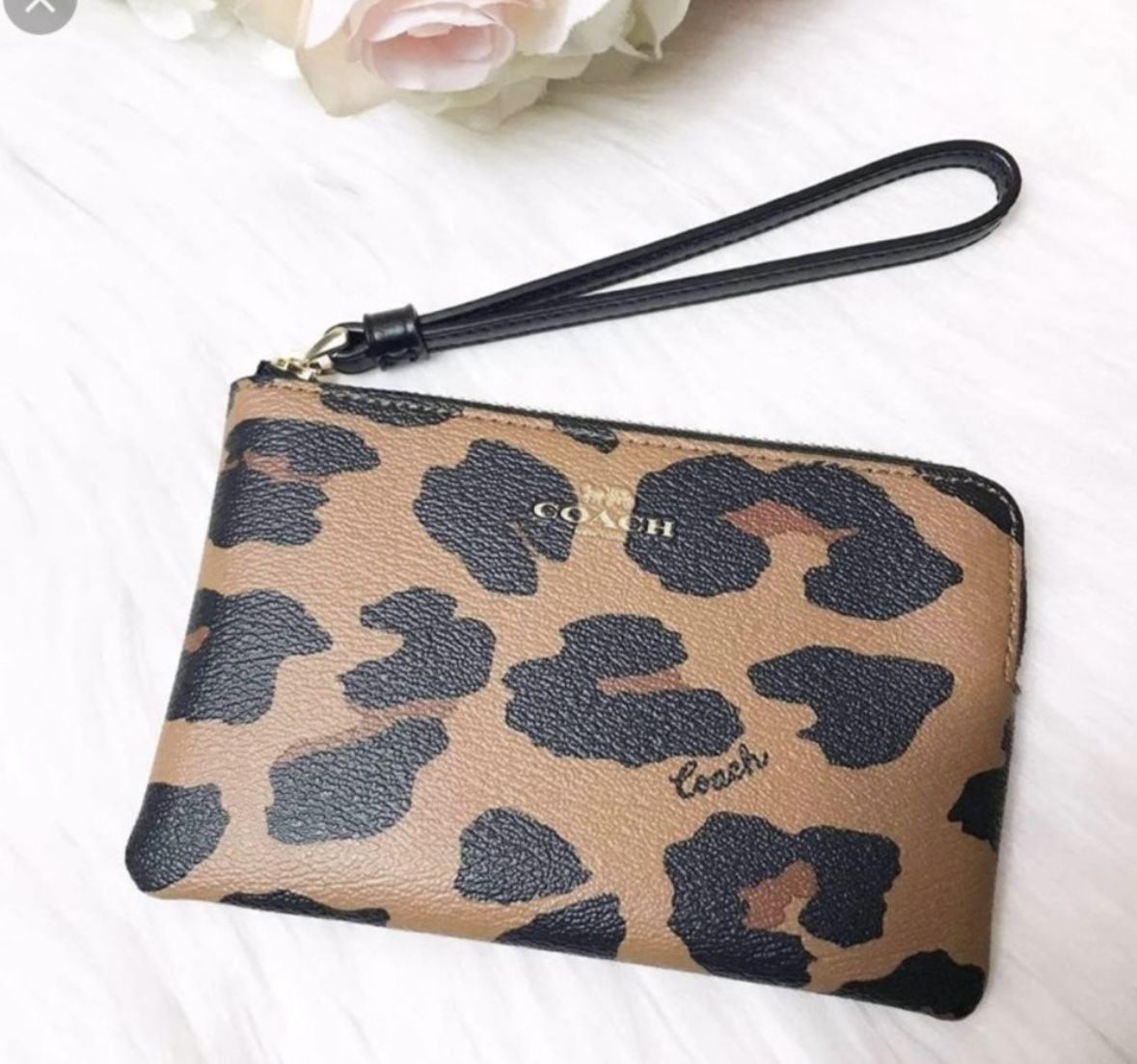 NWT Coach Leopard Print Leather Wristlet
