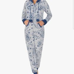 Harry Potter Ladies' Women Adult Plush Cozy Fleece One-Piece Hooded Pajama Sleepwear Large