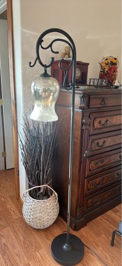 Wrought Iron Floor Lamp with Glass Shade