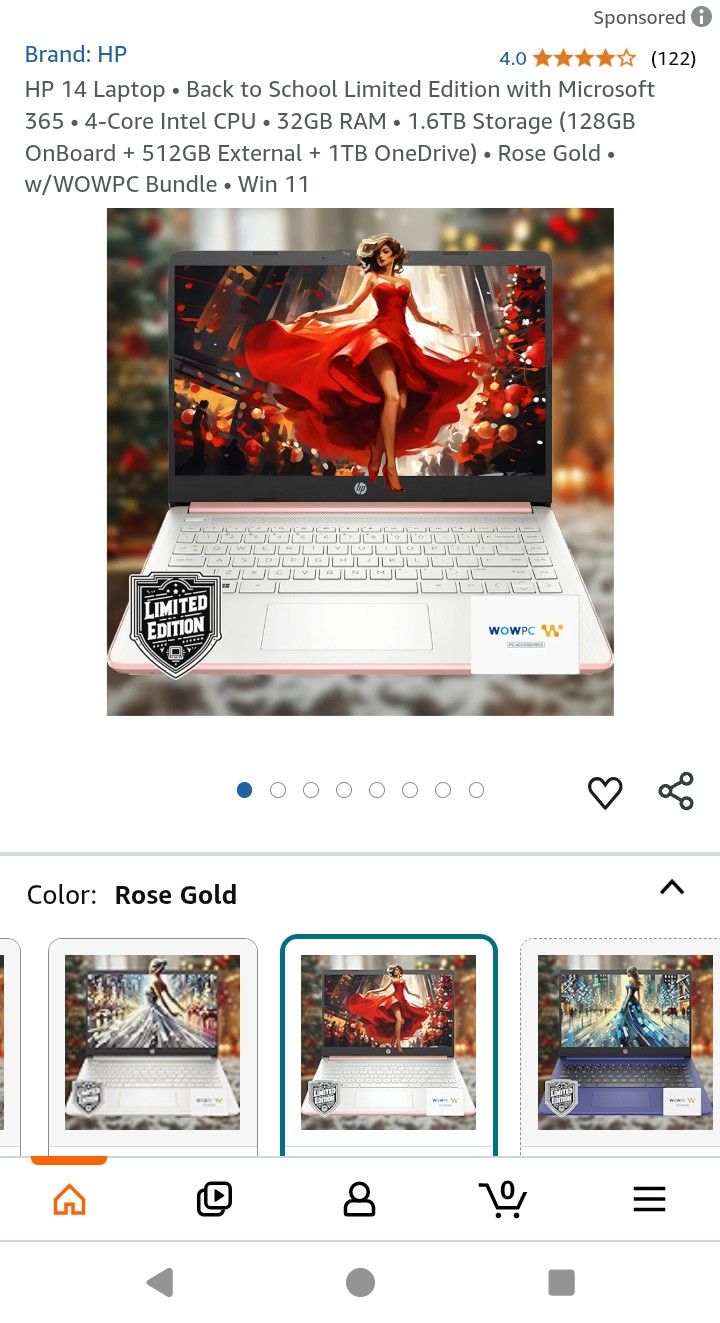 HP Laptop, Rose Gold, 1.6 Terabytes Storage 