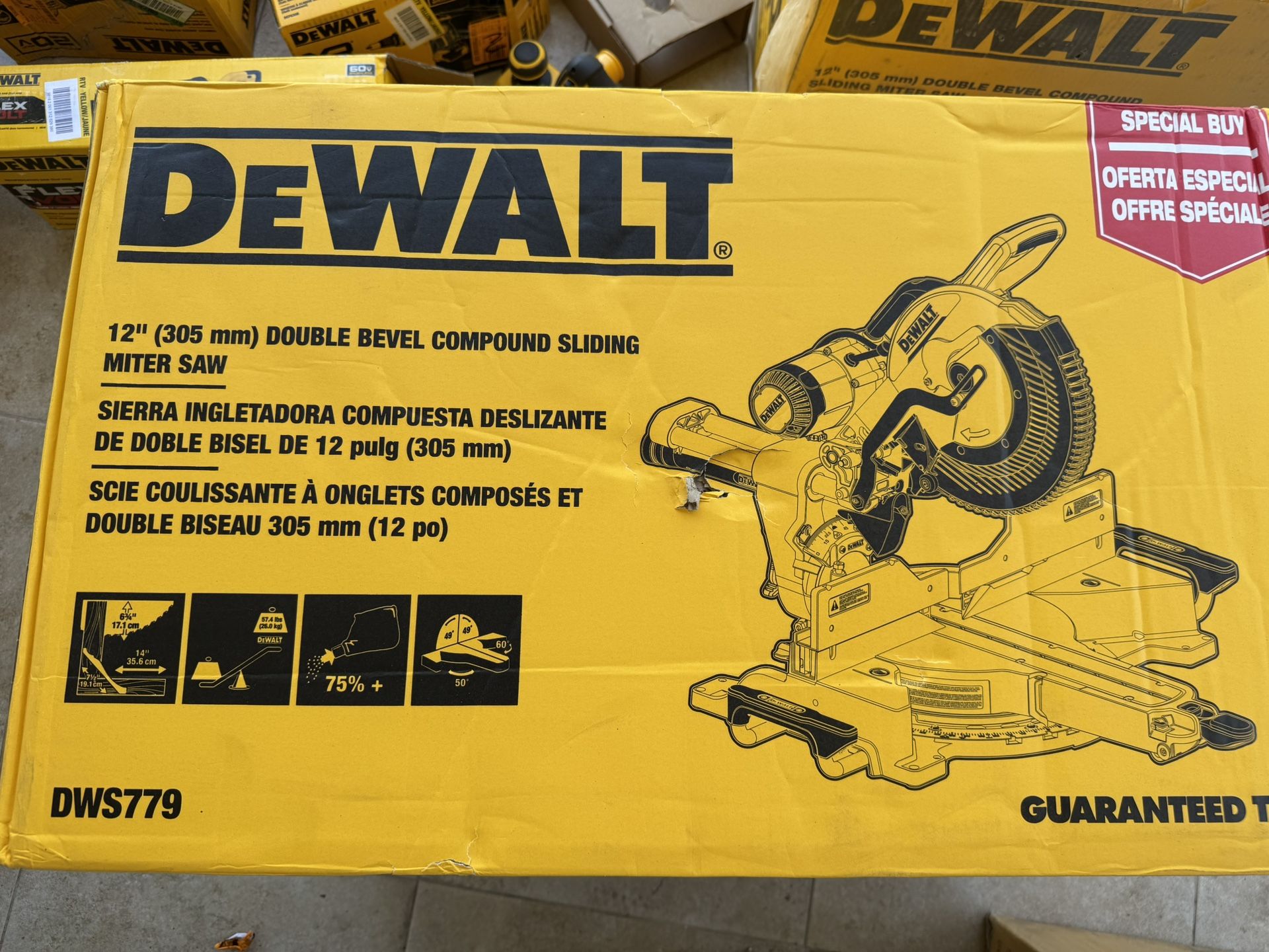 DEWALT 15 Amp Corded 12 in. Double Bevel Sliding Compound Miter Saw, Blade Wrench and Material Clamp