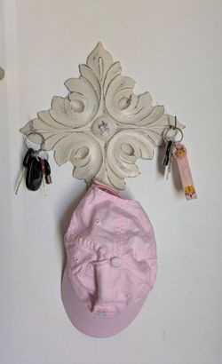 Wooden Distressed Cream Floral Wall Hook Rack