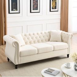Beige chesterfield 3-seater sofa
