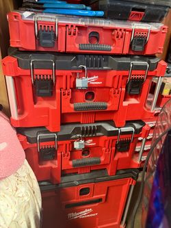 2 Milwaukee packout 20” boxes and 1 packout garage cabinet