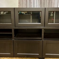 Two-Piece Wall + Base Cabinet Set – Dark Wood, Lots of Storage